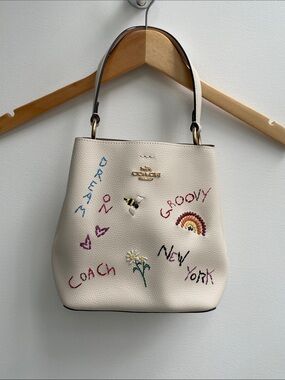 MOTHERS DAY SPECIAL Coach Cream Embroidered Leather Shoulder Bag